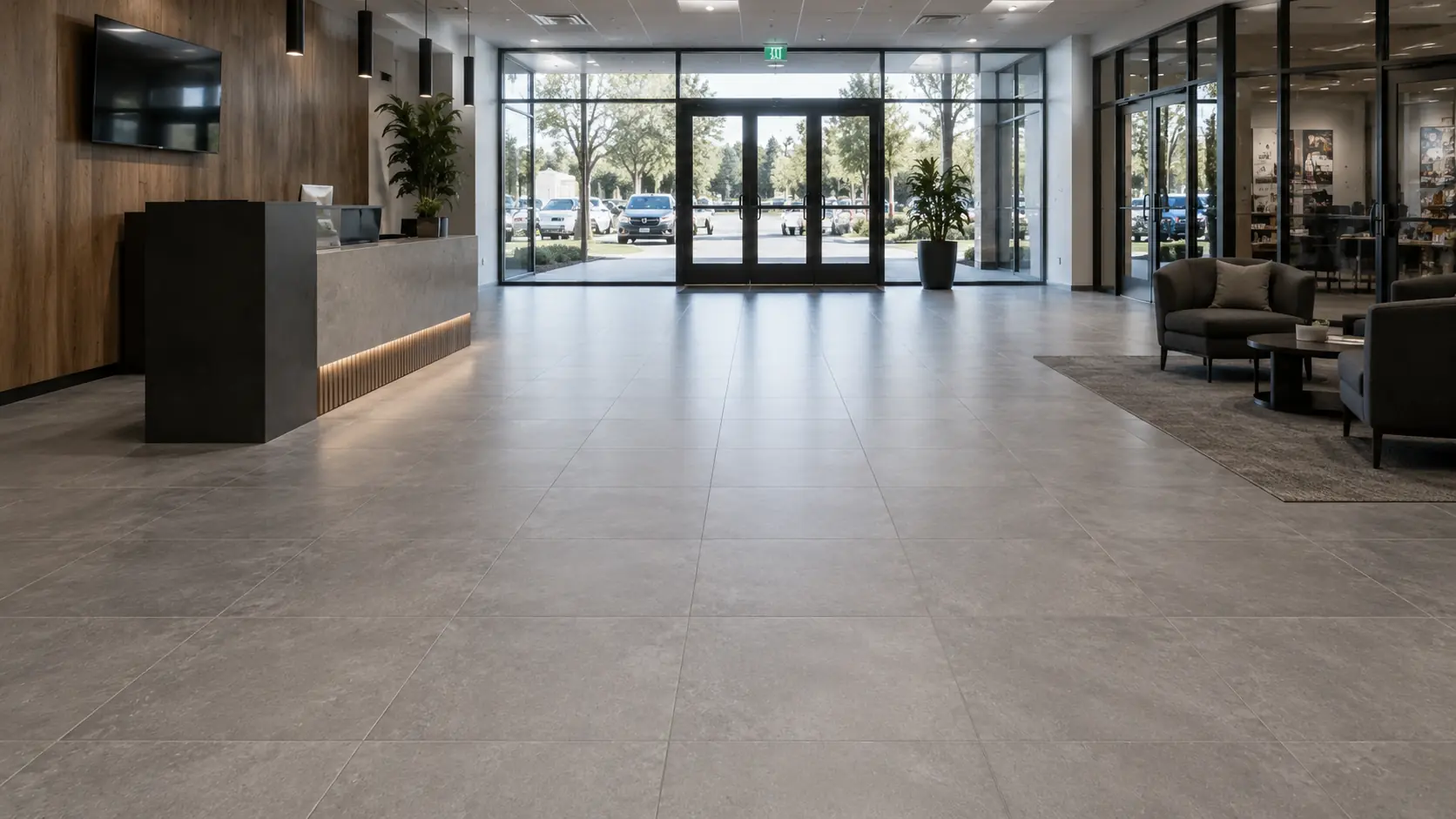 Commercial tile installation Brea CA — large-format porcelain floor tile in a lobby entryway